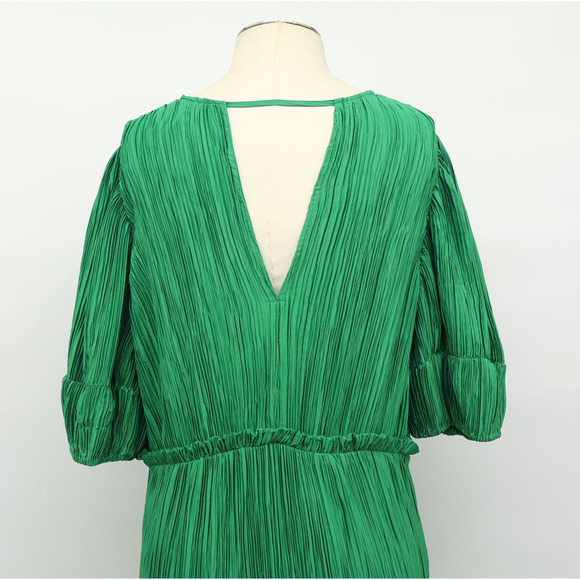 Anthropologie Women's Green V-Neck Pleated Midi Dress Sz L - Picture 5 of 10